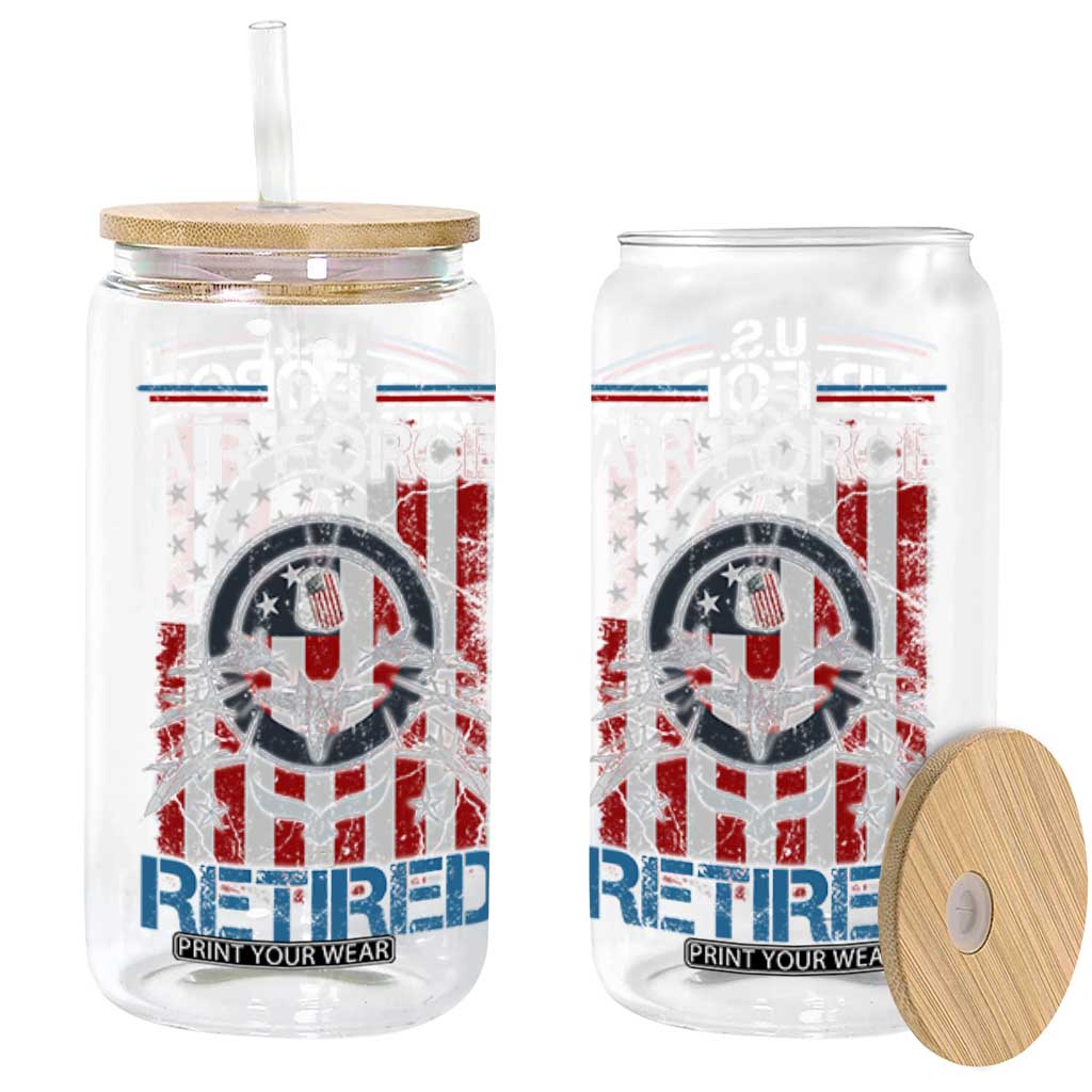 Veteran US Air Force Retired Glass Can Vintage American Flag TS11 Black Print Your Wear