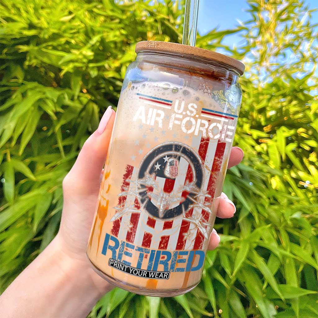 Veteran US Air Force Retired Glass Can Vintage American Flag TS11 Print Your Wear