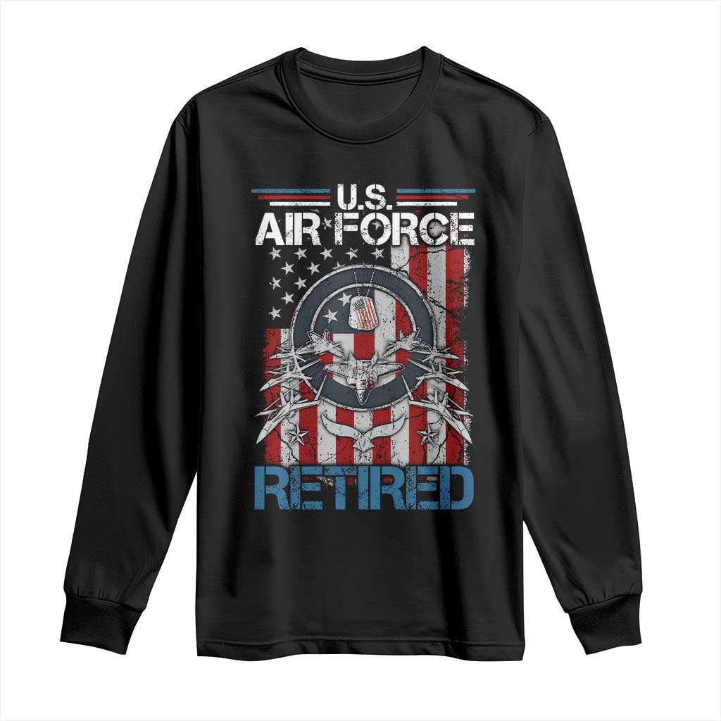 Veteran US Air Force Retired Long Sleeve Shirt Vintage American Flag TS11 Black Print Your Wear