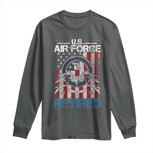 Veteran US Air Force Retired Long Sleeve Shirt Vintage American Flag TS11 Dark Heather Print Your Wear