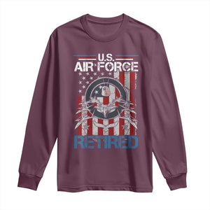 Veteran US Air Force Retired Long Sleeve Shirt Vintage American Flag TS11 Maroon Print Your Wear