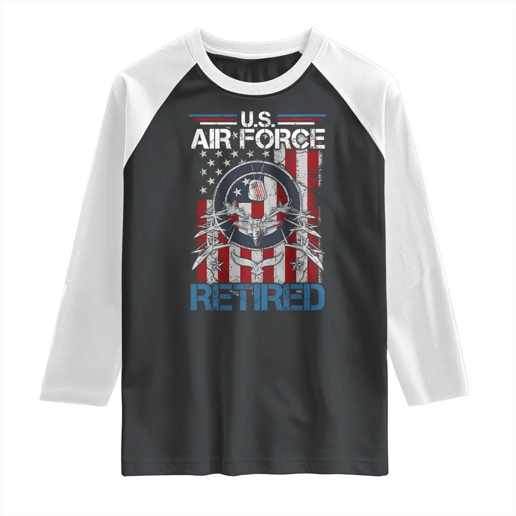Veteran US Air Force Retired Raglan Shirt Vintage American Flag TS11 Black White Print Your Wear