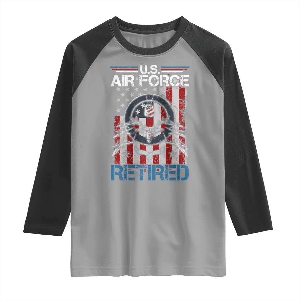 Veteran US Air Force Retired Raglan Shirt Vintage American Flag TS11 Sport Gray Black Print Your Wear