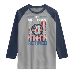 Veteran US Air Force Retired Raglan Shirt Vintage American Flag TS11 Sport Gray Navy Print Your Wear