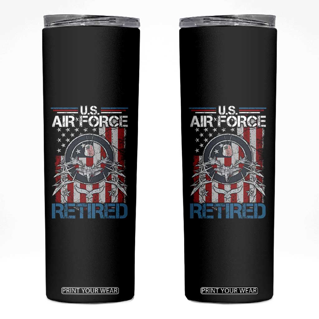 Veteran US Air Force Retired Skinny Tumbler Vintage American Flag TS11 Black Print Your Wear