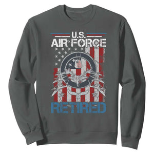 Veteran US Air Force Retired Sweatshirt Vintage American Flag TS11 Dark Heather Print Your Wear