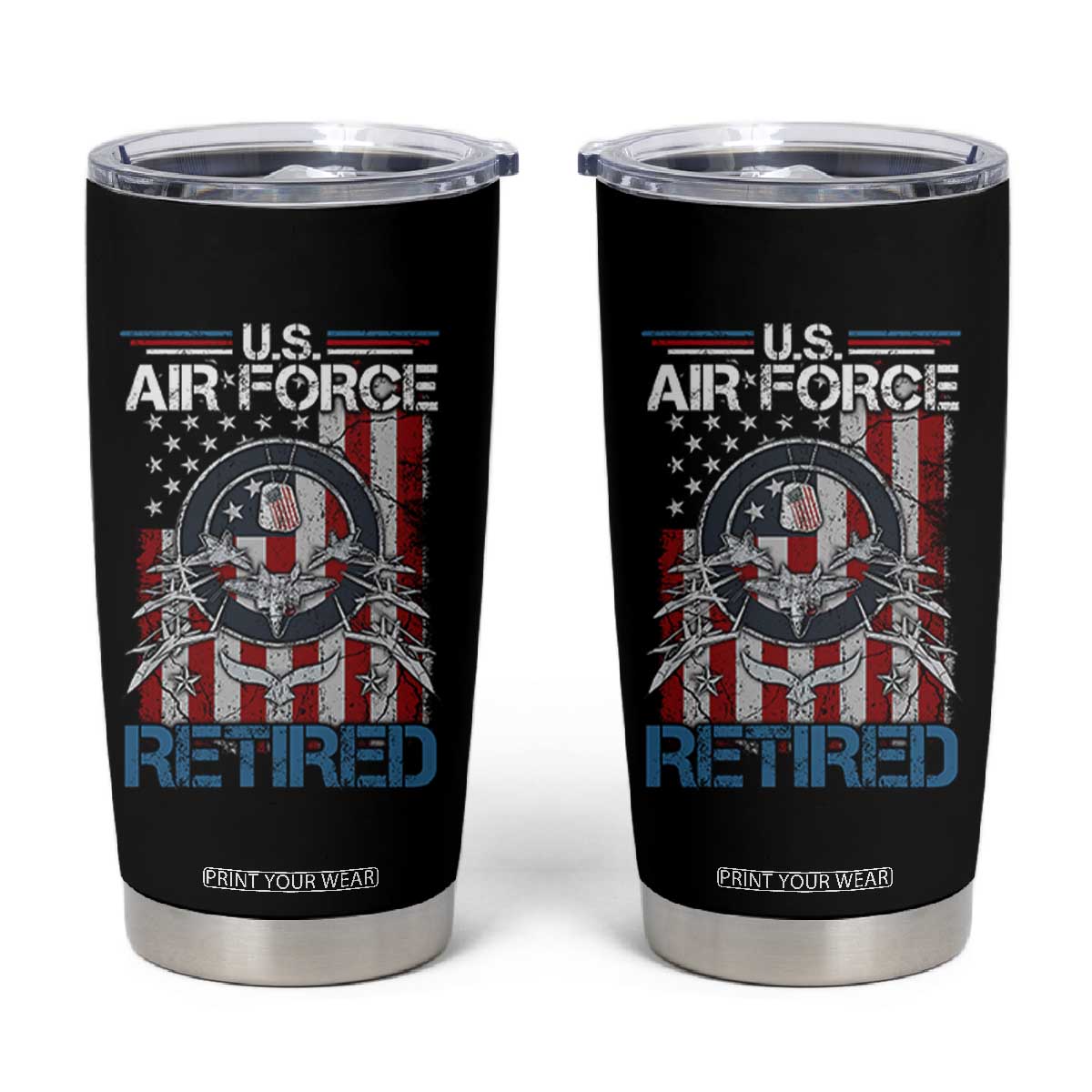 Veteran US Air Force Retired Tumbler Cup Vintage American Flag TS11 Black Print Your Wear