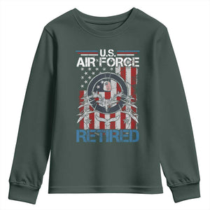 Veteran US Air Force Retired Youth Sweatshirt Vintage American Flag TS11 Dark Forest Green Print Your Wear