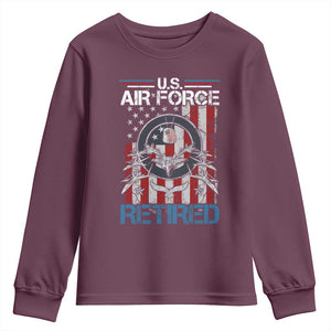 Veteran US Air Force Retired Youth Sweatshirt Vintage American Flag TS11 Maroon Print Your Wear