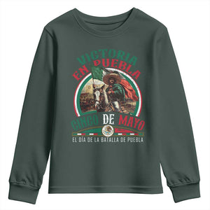 Victoria En Puebla Cinco De Mayo Youth Sweatshirt Battle of Puebla History Of Mexico TS11 Dark Forest Green Print Your Wear