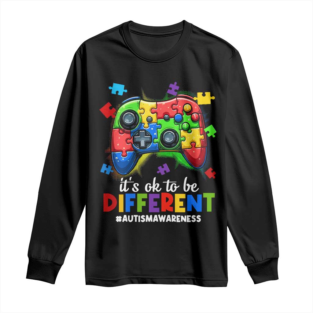 Video Game Autism Awareness Long Sleeve Shirt It's Ok To Be Different Kids TS10 Black Print Your Wear