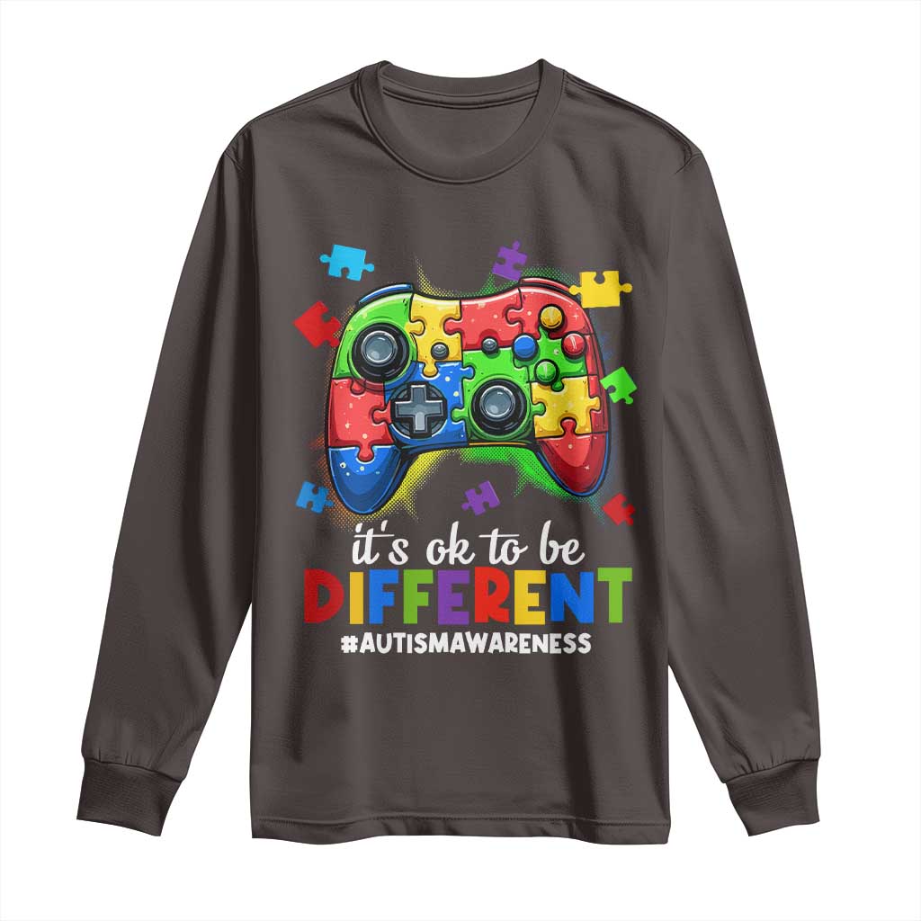 Video Game Autism Awareness Long Sleeve Shirt It's Ok To Be Different Kids TS10 Dark Chocolate Print Your Wear