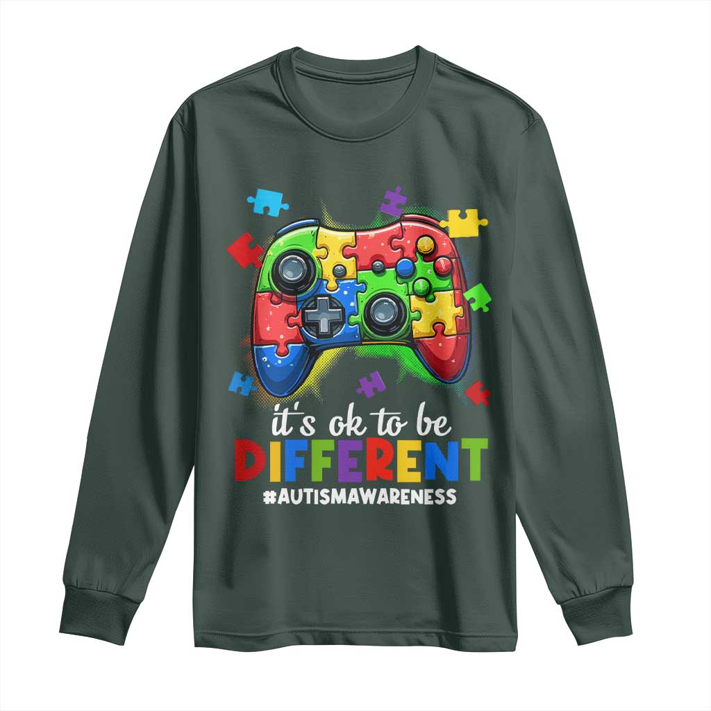 Video Game Autism Awareness Long Sleeve Shirt It's Ok To Be Different Kids TS10 Dark Forest Green Print Your Wear