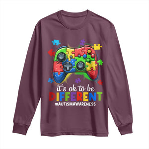 Video Game Autism Awareness Long Sleeve Shirt It's Ok To Be Different Kids TS10 Maroon Print Your Wear