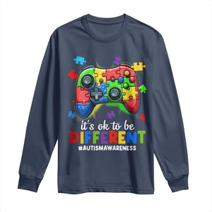 Video Game Autism Awareness Long Sleeve Shirt It's Ok To Be Different Kids TS10 Navy Print Your Wear