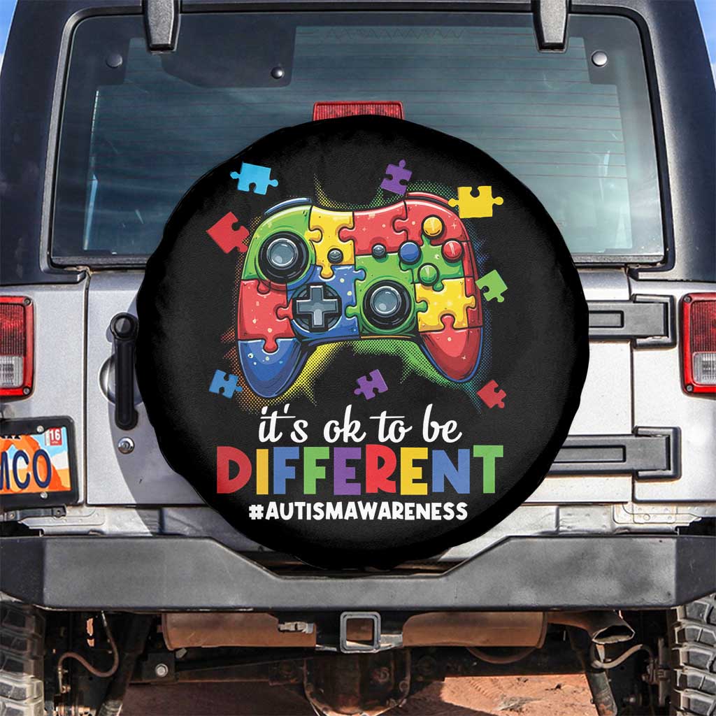 Video Game Autism Awareness Spare Tire Cover It's Ok To Be Different Kids TS10 No hole Black Print Your Wear