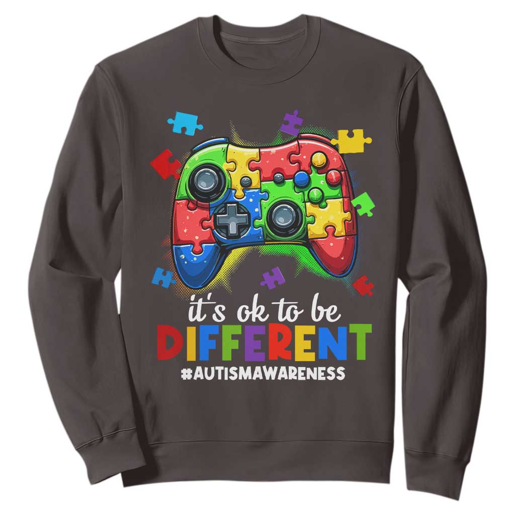 Video Game Autism Awareness Sweatshirt It's Ok To Be Different Kids TS10 Dark Chocolate Print Your Wear