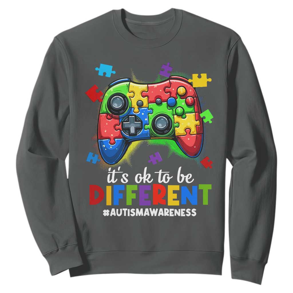 Video Game Autism Awareness Sweatshirt It's Ok To Be Different Kids TS10 Dark Heather Print Your Wear