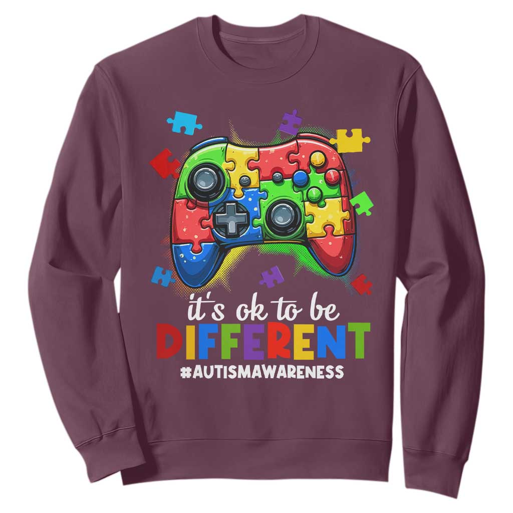 Video Game Autism Awareness Sweatshirt It's Ok To Be Different Kids TS10 Maroon Print Your Wear