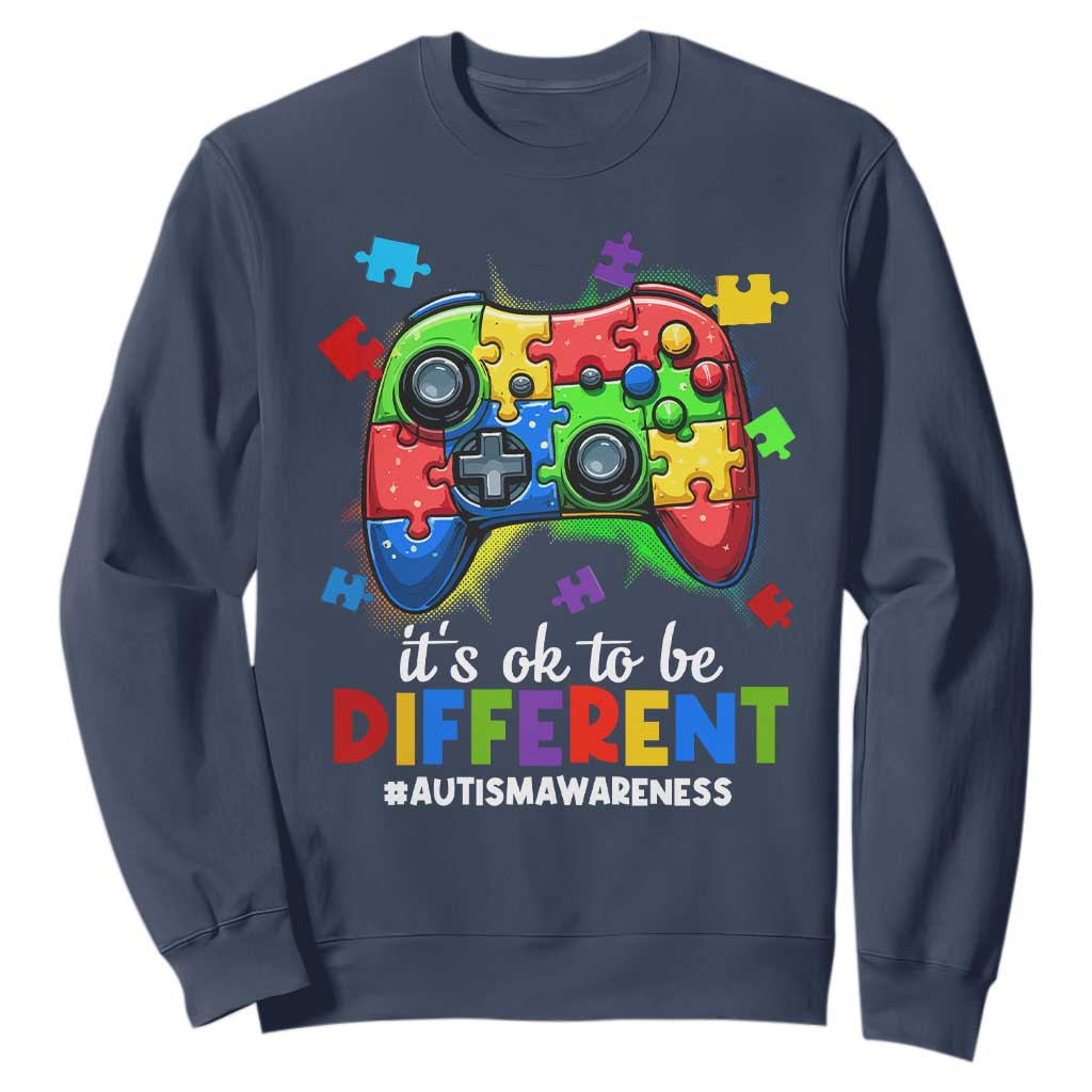 Video Game Autism Awareness Sweatshirt It's Ok To Be Different Kids TS10 Navy Print Your Wear