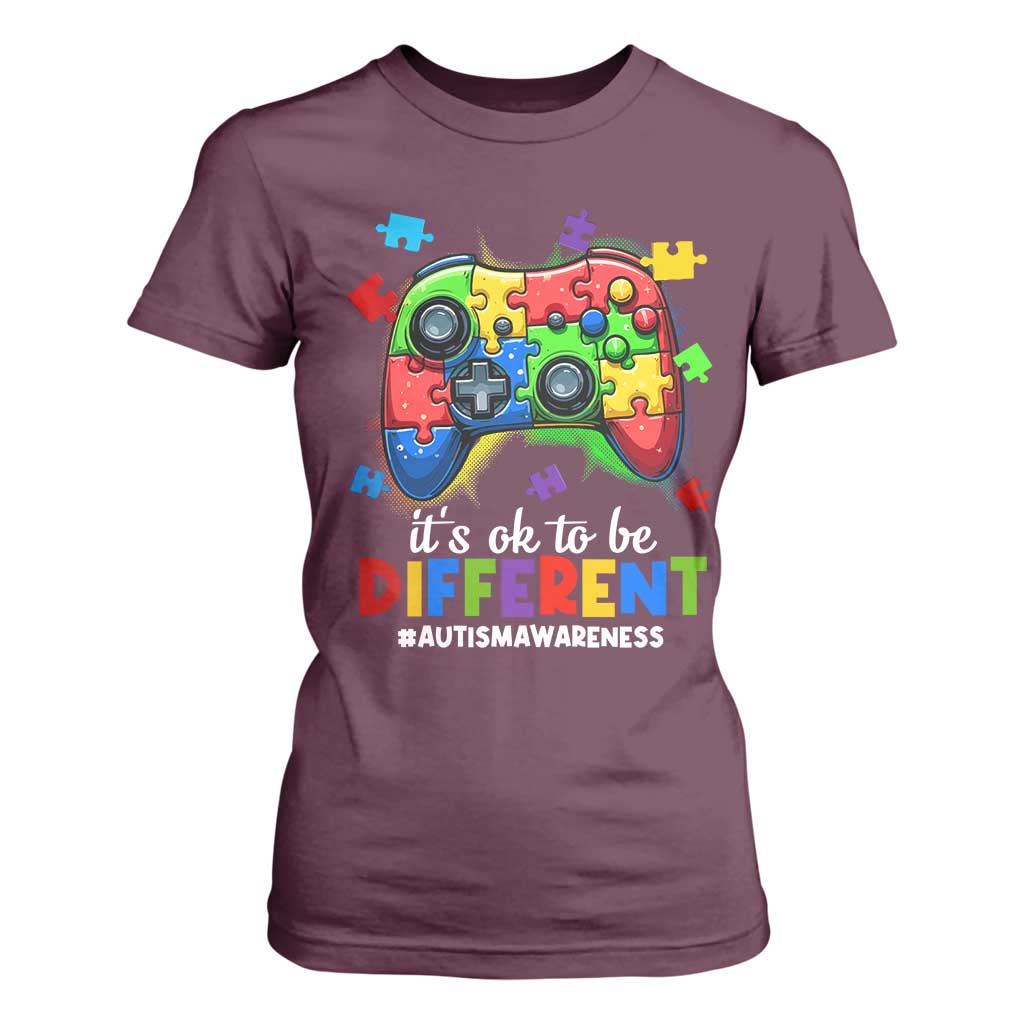 Video Game Autism Awareness T Shirt For Women It's Ok To Be Different Kids TS10 Maroon Print Your Wear