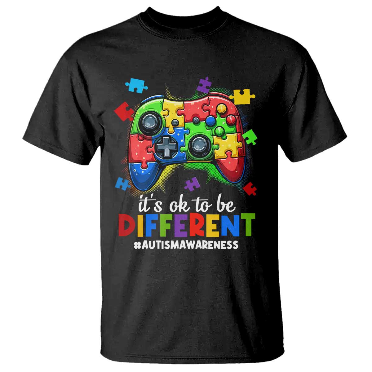 Video Game Autism Awareness T Shirt It's Ok To Be Different Kids TS10 Black Print Your Wear