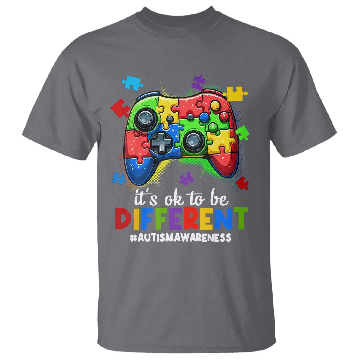 Video Game Autism Awareness T Shirt It's Ok To Be Different Kids TS10 Charcoal Print Your Wear