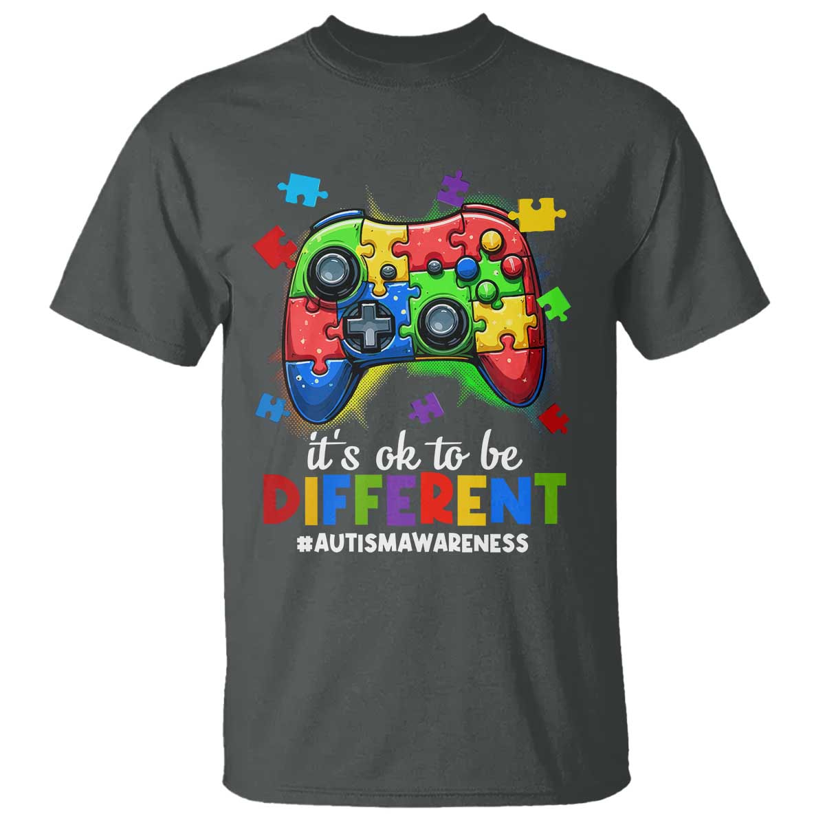 Video Game Autism Awareness T Shirt It's Ok To Be Different Kids TS10 Dark Heather Print Your Wear