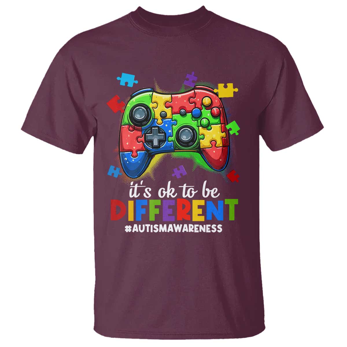 Video Game Autism Awareness T Shirt It's Ok To Be Different Kids TS10 Maroon Print Your Wear
