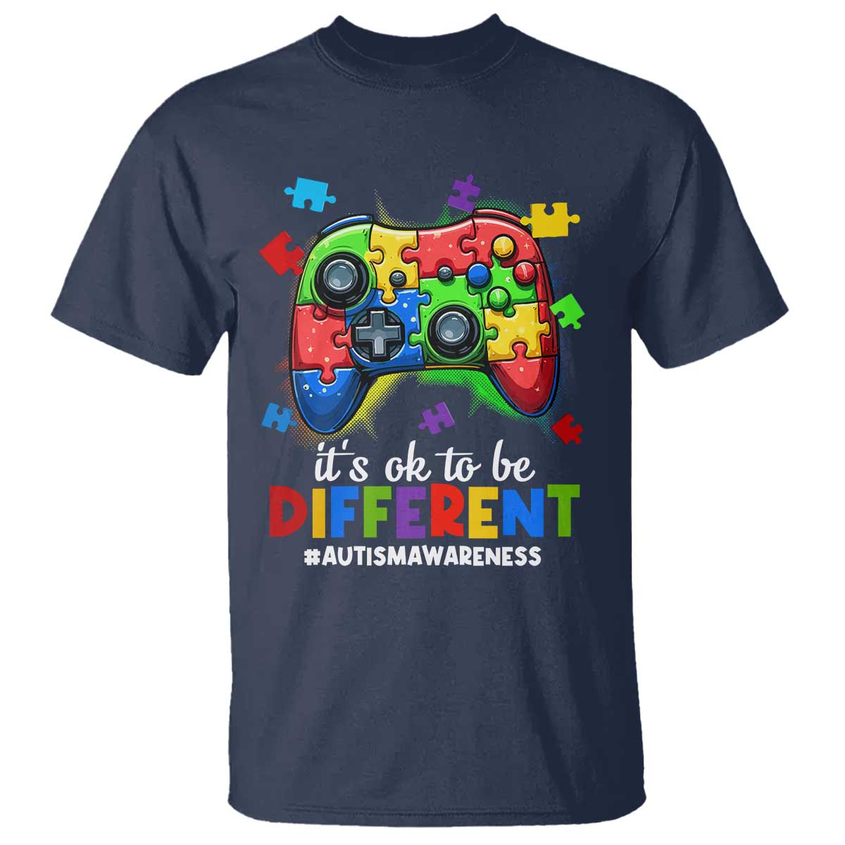 Video Game Autism Awareness T Shirt It's Ok To Be Different Kids TS10 Navy Print Your Wear