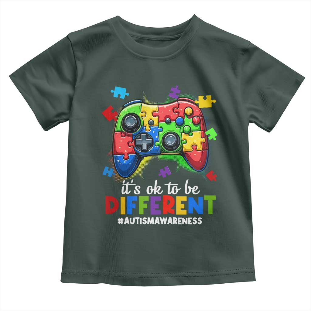 Video Game Autism Awareness Toddler T Shirt It's Ok To Be Different Kids TS10 Dark Forest Green Print Your Wear