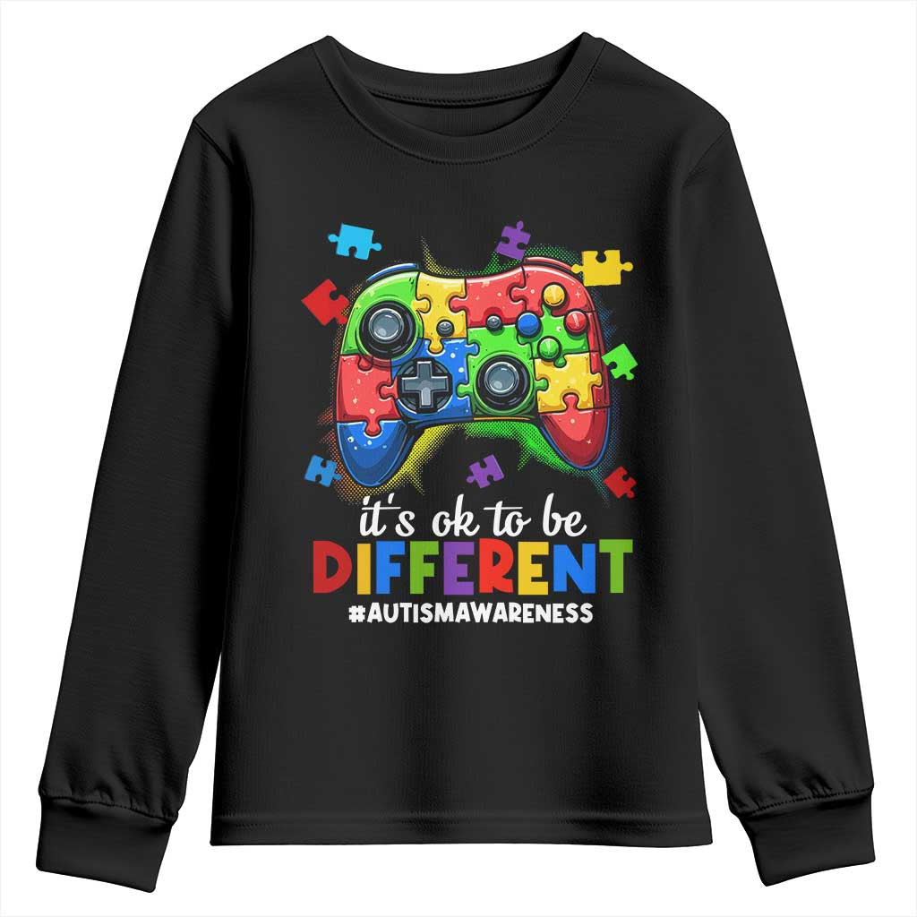 Video Game Autism Awareness Youth Sweatshirt It's Ok To Be Different Kids TS10 Black Print Your Wear