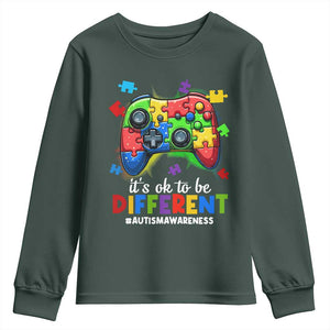 Video Game Autism Awareness Youth Sweatshirt It's Ok To Be Different Kids TS10 Dark Forest Green Print Your Wear