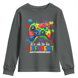 Video Game Autism Awareness Youth Sweatshirt It's Ok To Be Different Kids TS10 Dark Heather Print Your Wear
