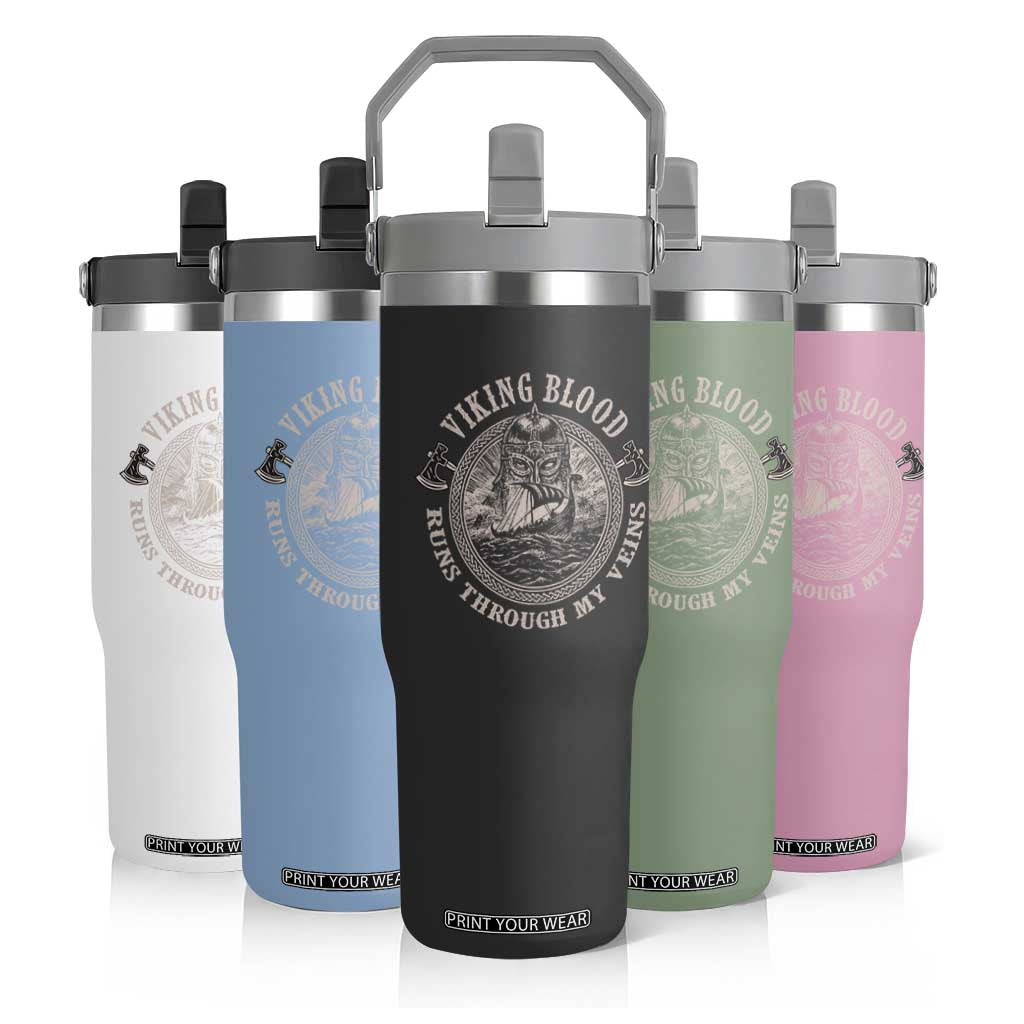 Viking Blood Flip Straw Tumbler Runs Through My Veins TS09 Print Your Wear