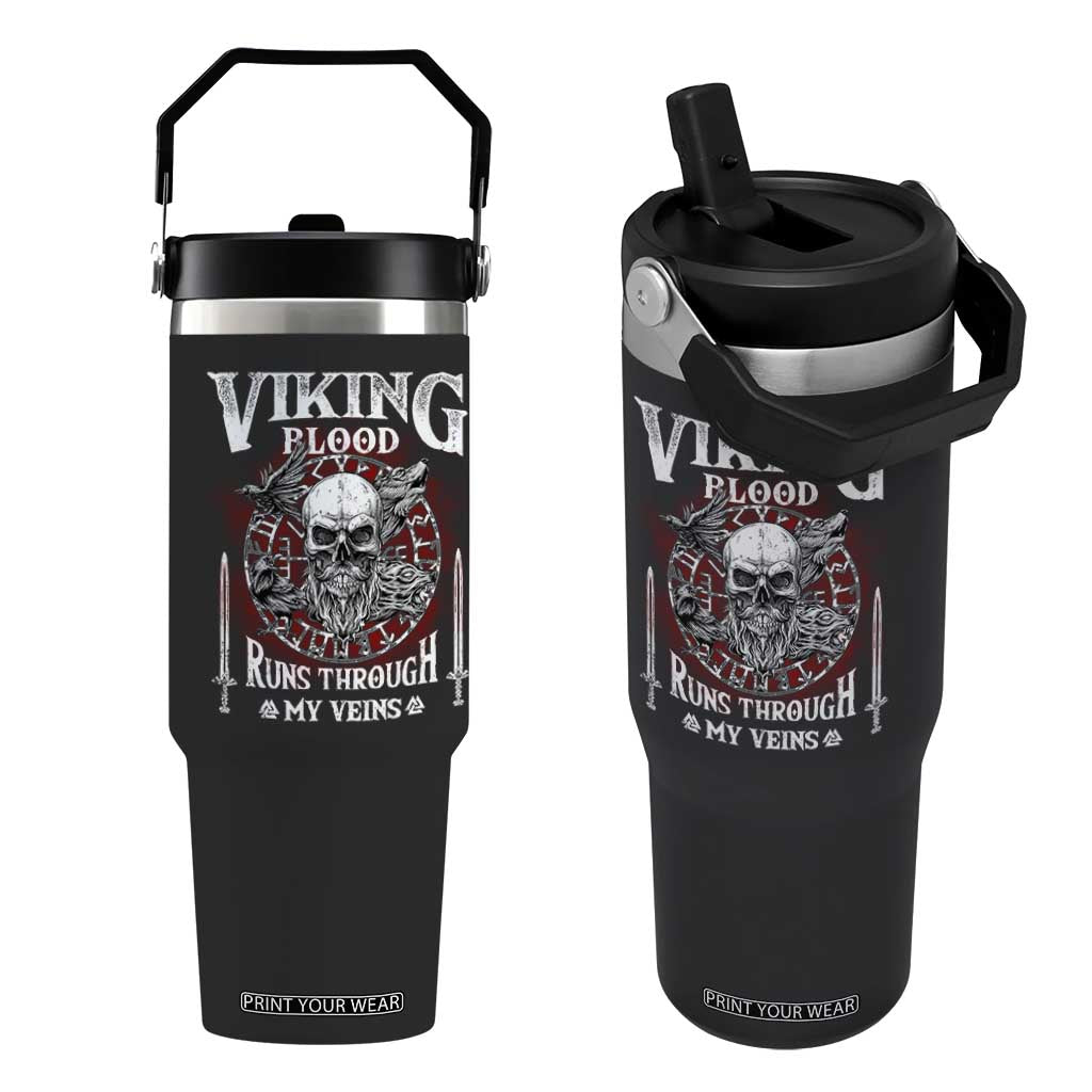 Viking Blood Runs Through My Veins Flip Straw Tumbler TS09 One Size: 30 oz Black Print Your Wear