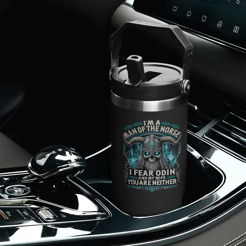 Viking Flip Straw Tumbler I Am A Man Of The Norse I Fear Odin And My Wife TS09 Print Your Wear