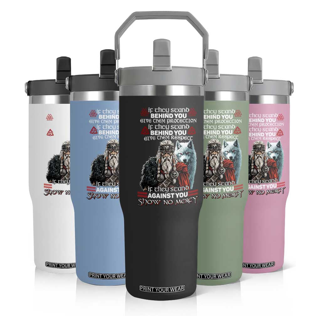 Viking Flip Straw Tumbler If They Stand Against You Show No Mercy TS09 Print Your Wear