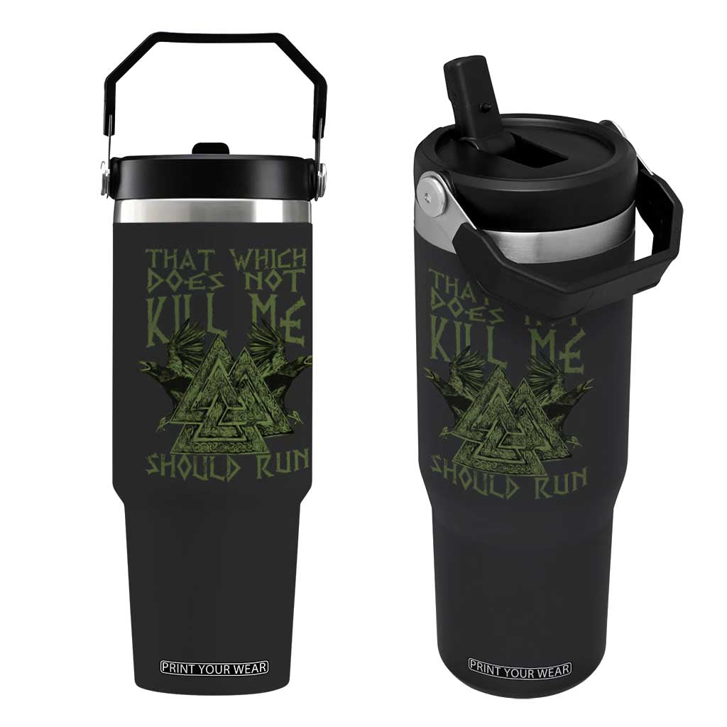 Viking Flip Straw Tumbler That Which Does Not Kill Me Should Run Valknut TS09 One Size: 30 oz Black Print Your Wear