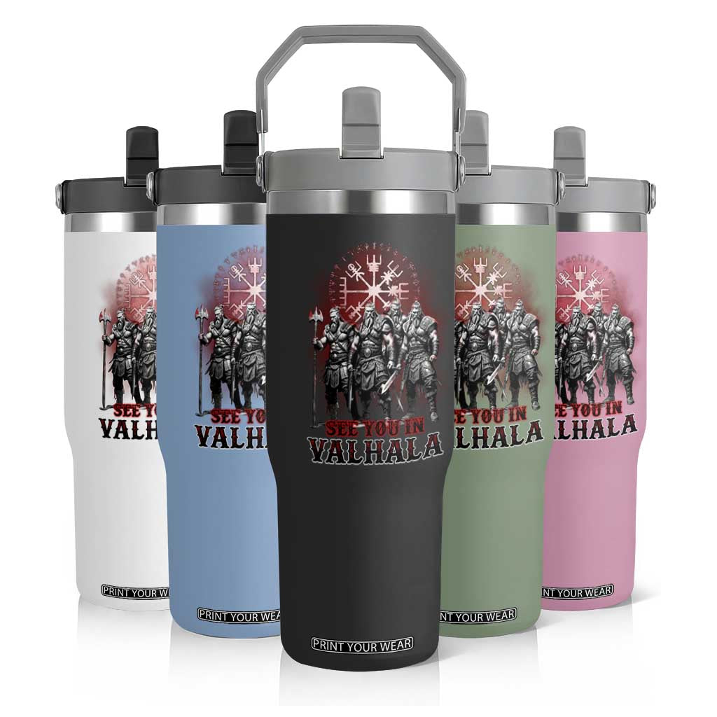 Viking Warrior Flip Straw Tumbler See You In Valhalla TS09 Print Your Wear