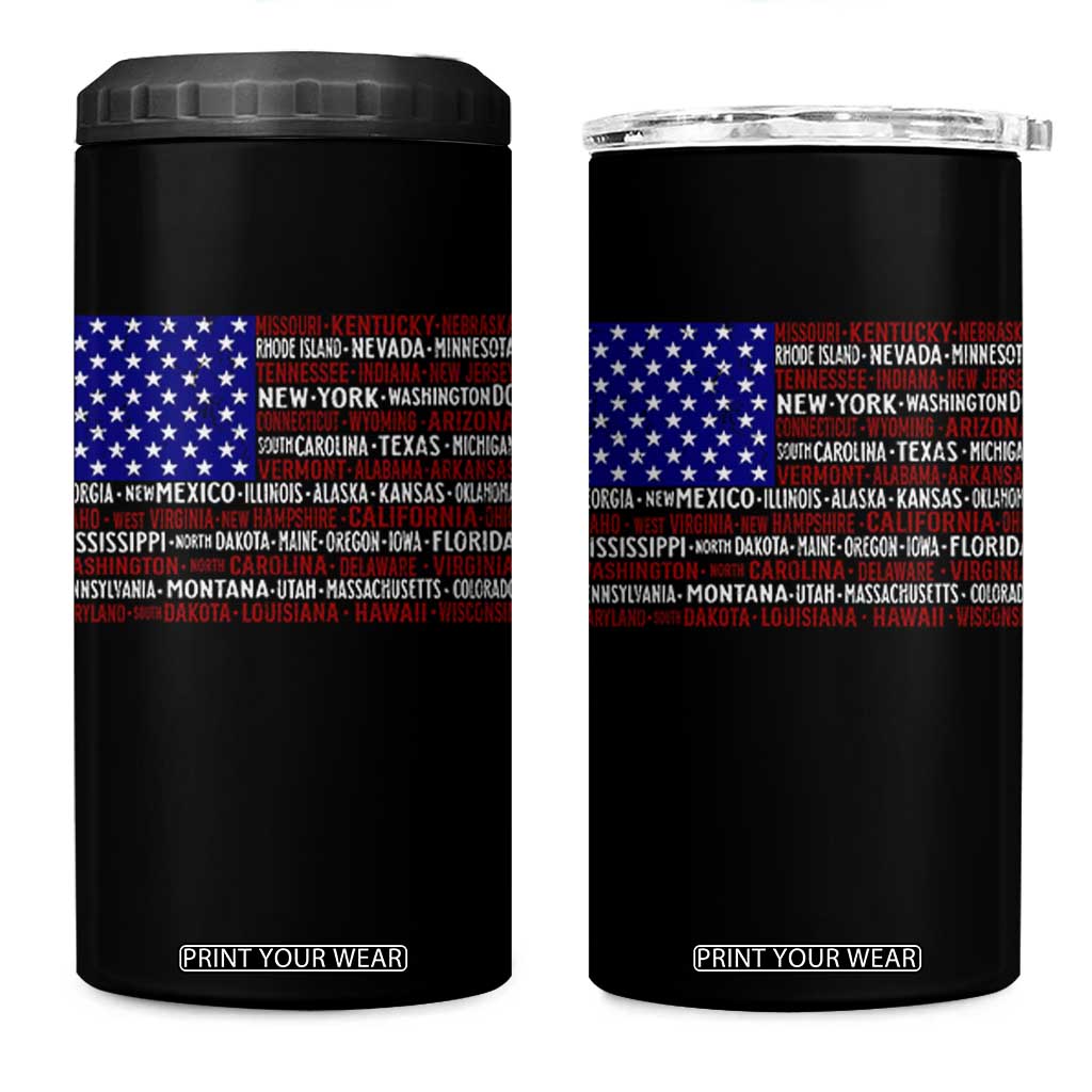 Vintage American Flag 4 in 1 Can Cooler Tumbler With States 4th Of July TS10 One Size: 16 oz Black Print Your Wear