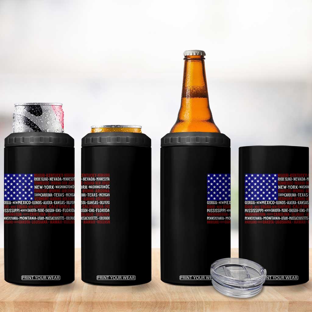 Vintage American Flag 4 in 1 Can Cooler Tumbler With States 4th Of July TS10 Print Your Wear