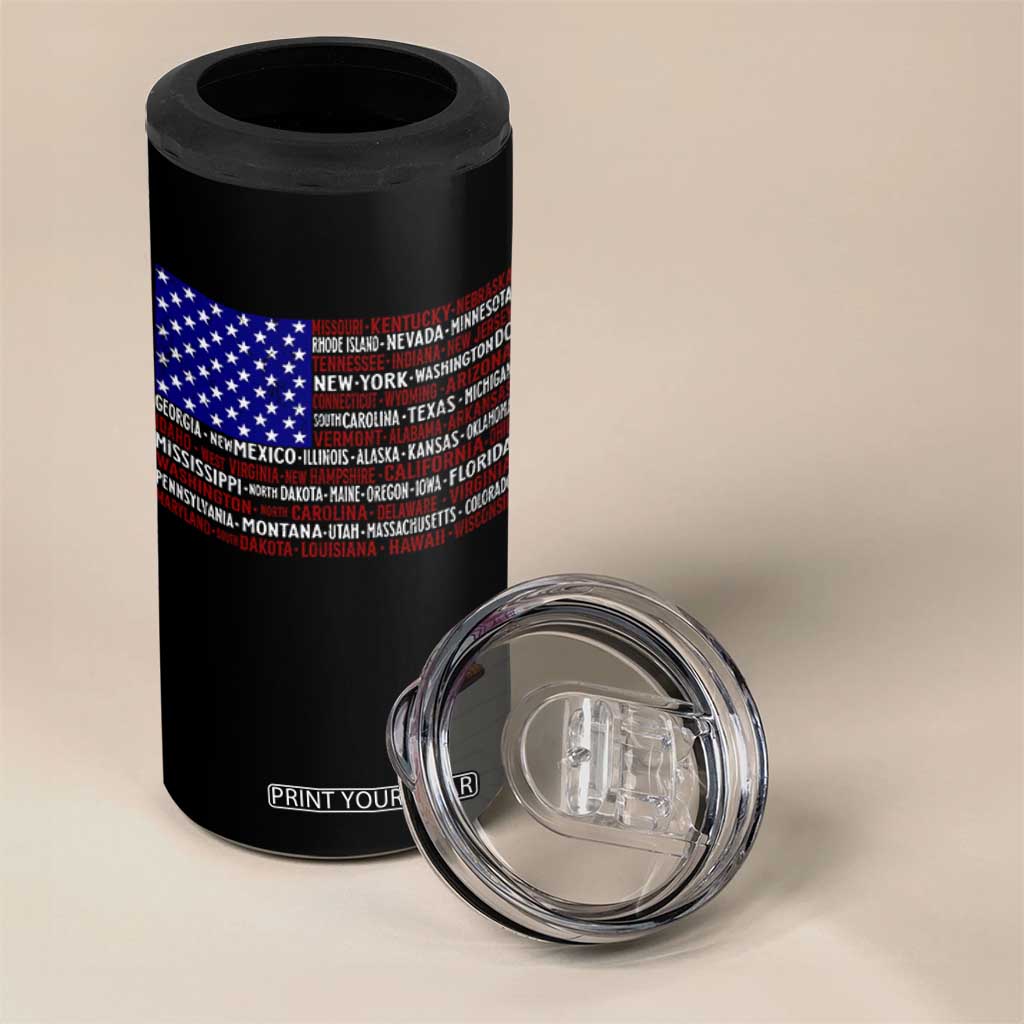 Vintage American Flag 4 in 1 Can Cooler Tumbler With States 4th Of July TS10 Print Your Wear