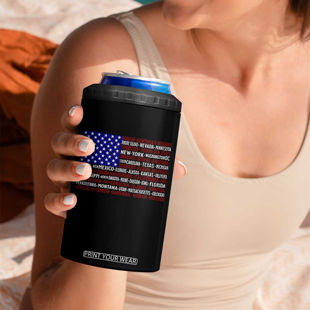 Vintage American Flag 4 in 1 Can Cooler Tumbler With States 4th Of July TS10 Print Your Wear