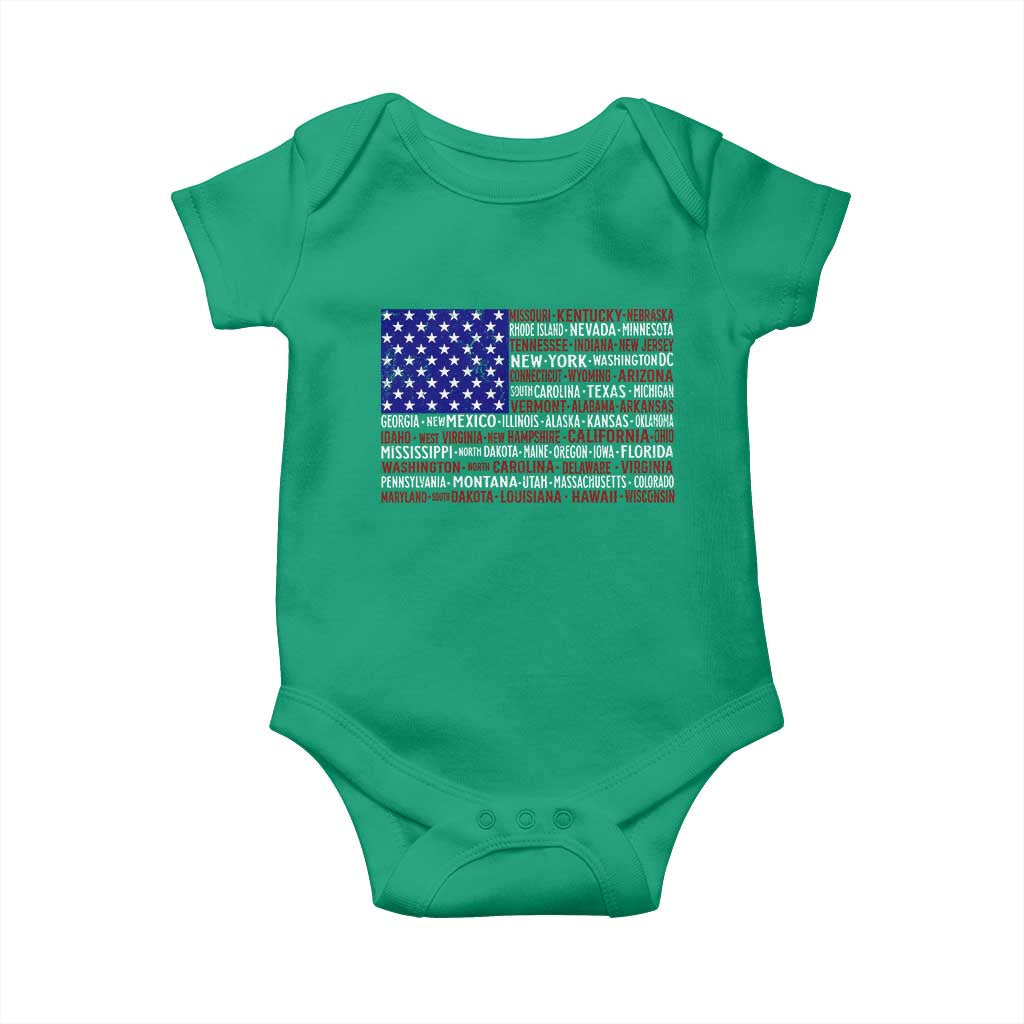 Vintage American Flag Baby Onesie With States 4th Of July TS10 Irish Green Print Your Wear