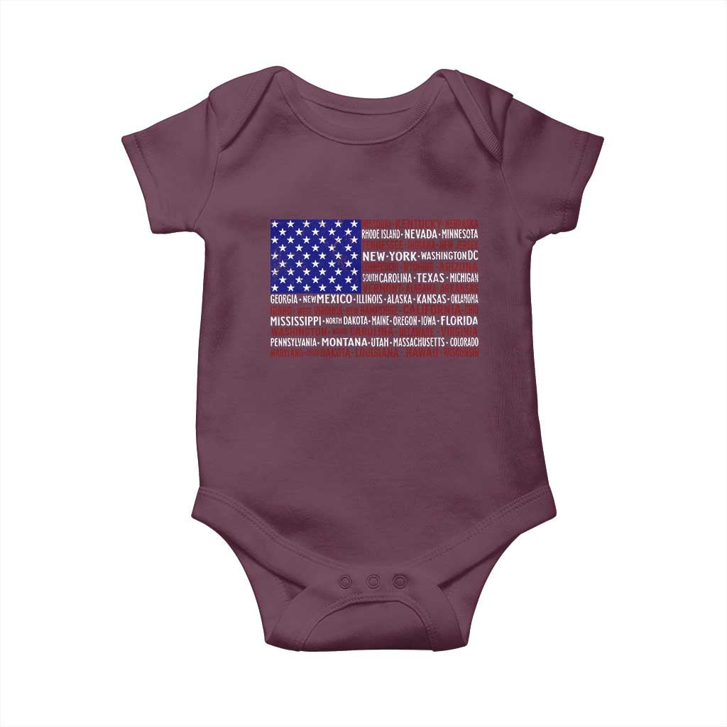 Vintage American Flag Baby Onesie With States 4th Of July TS10 Maroon Print Your Wear