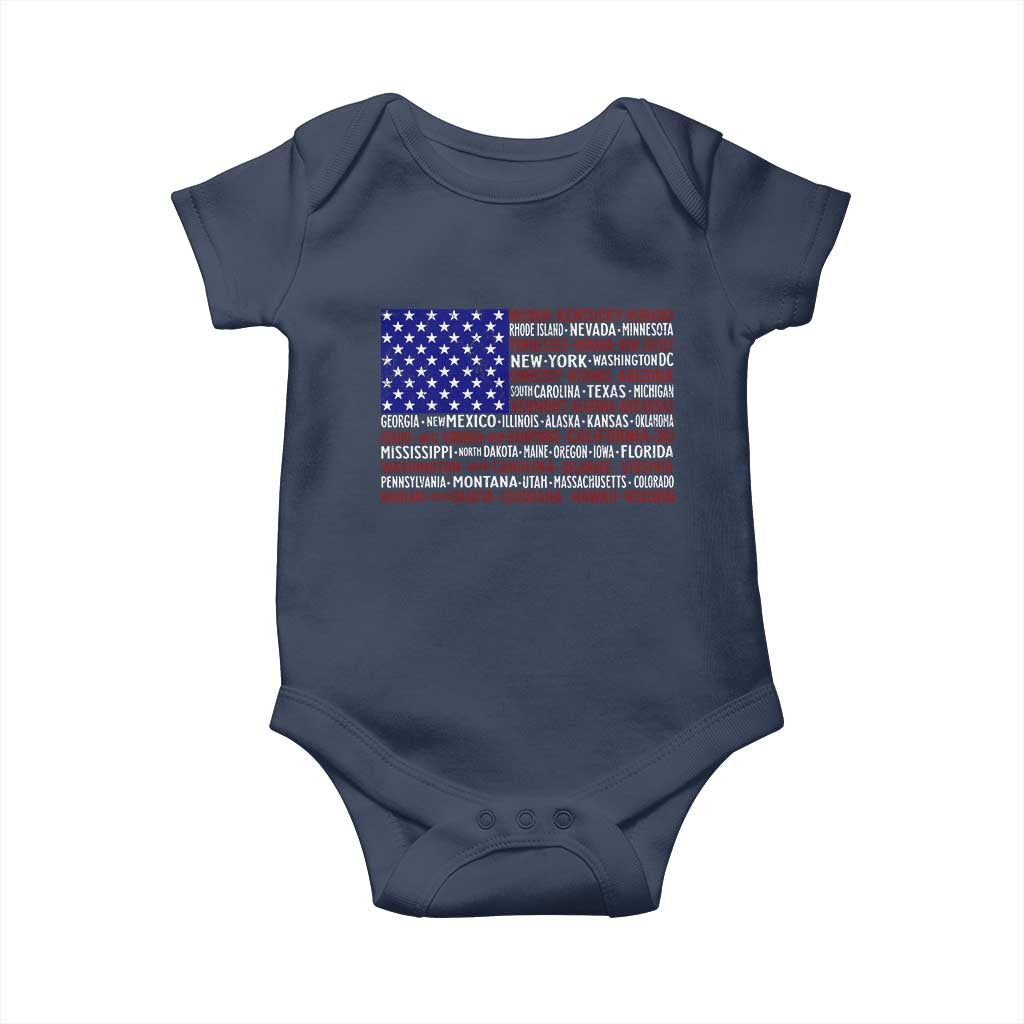 Vintage American Flag Baby Onesie With States 4th Of July TS10 Navy Print Your Wear