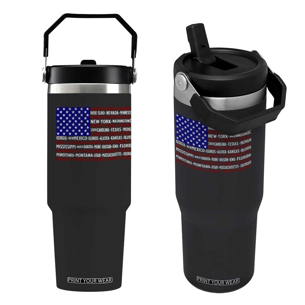 Vintage American Flag Flip Straw Tumbler With States 4th Of July TS10 One Size: 30 oz Black Print Your Wear