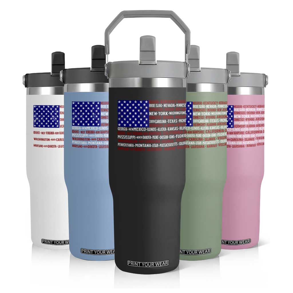 Vintage American Flag Flip Straw Tumbler With States 4th Of July TS10 Print Your Wear