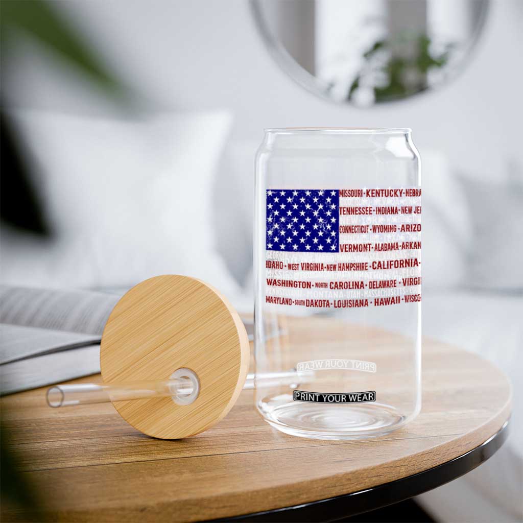 Vintage American Flag Glass Can With States 4th Of July TS10 Print Your Wear